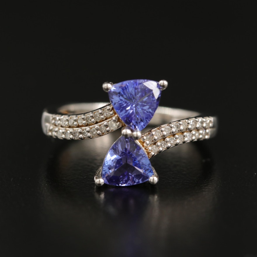 Sterling Tanzanite and Diamond Bypass Ring