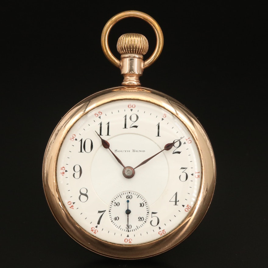 1908 South Bend Gold Filled Open Face Pocket Watch