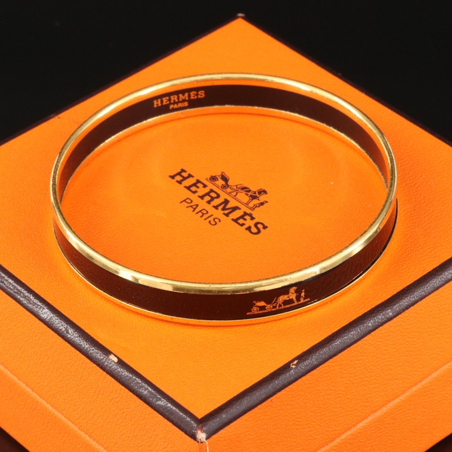 Hermès Narrow Caléche Emblem Enamel Bangle