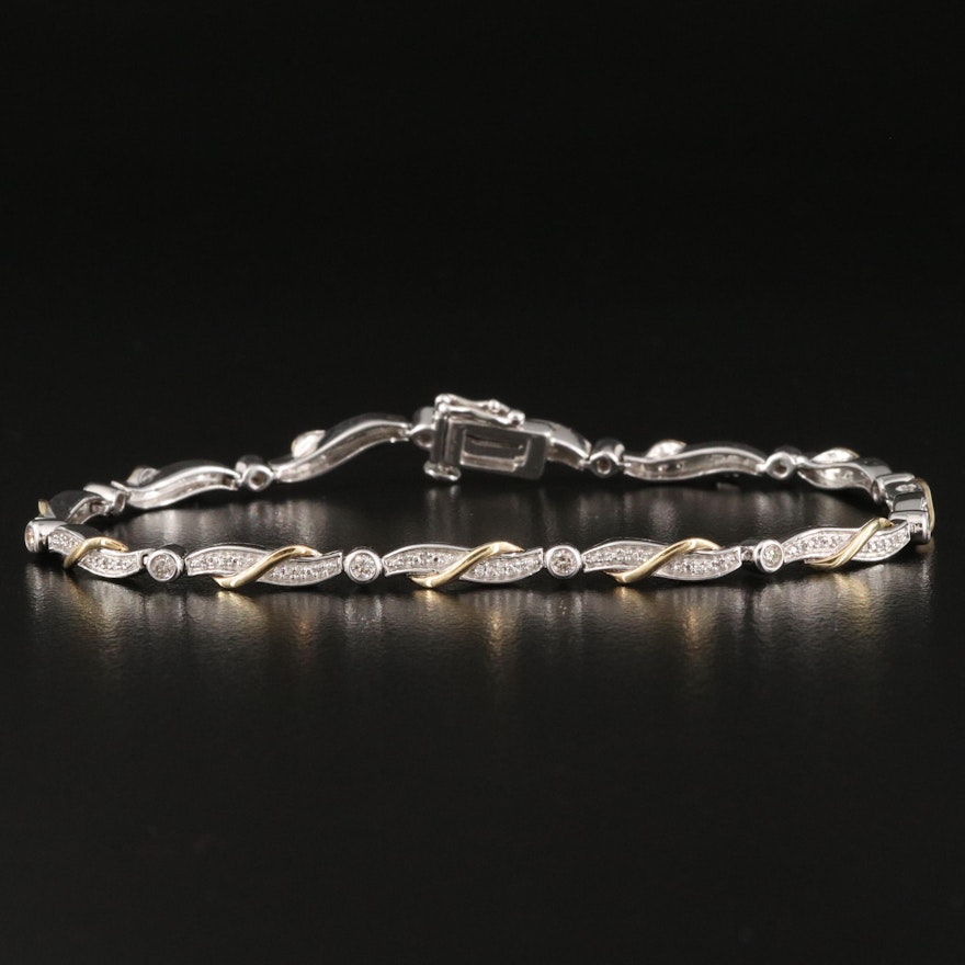 Sterling Silver Diamond Bracelet with 10K Accents