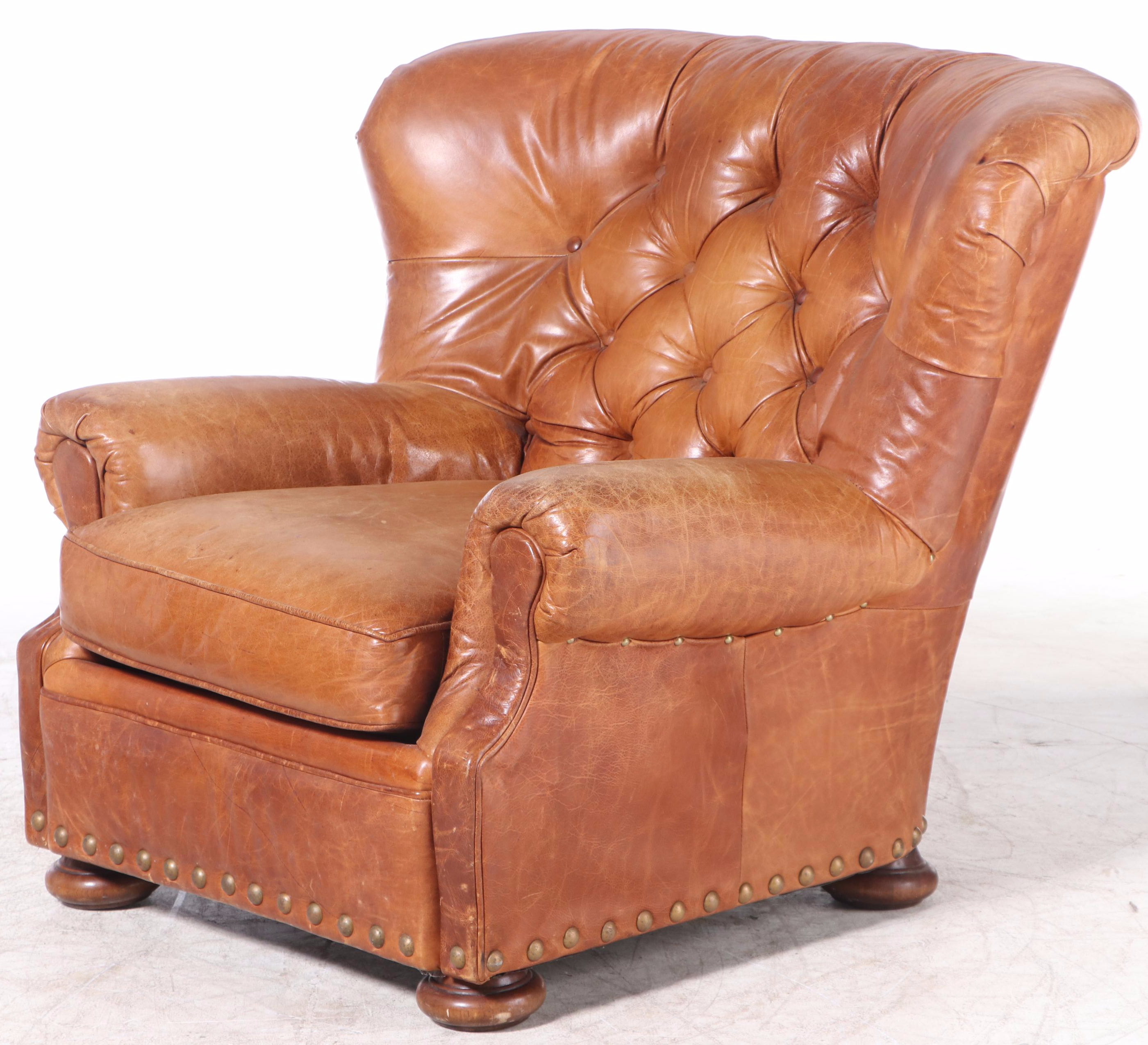 Sealy Furniture "Homelife" Tufted Leather Armchair with Ottoman