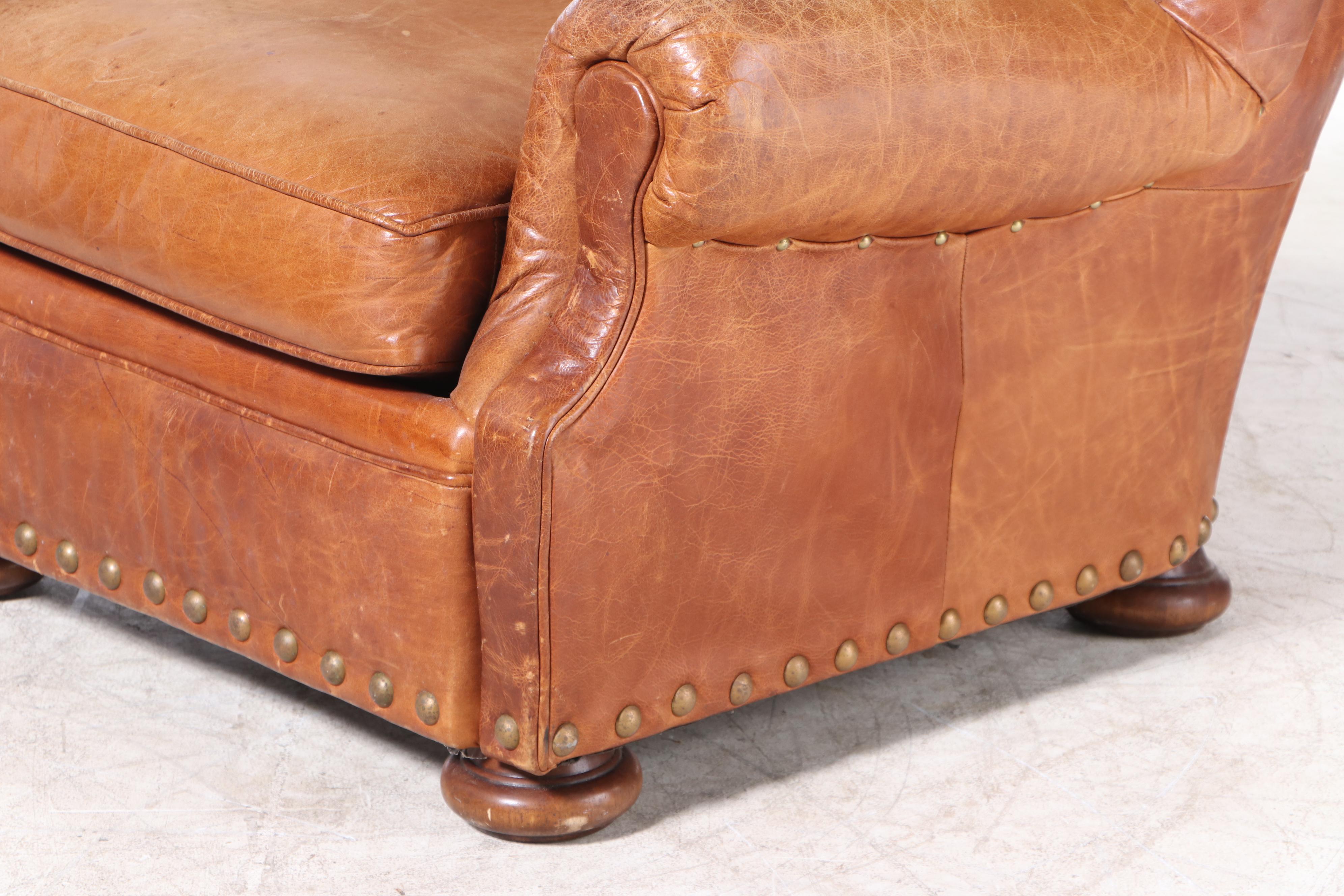 Sealy Furniture "Homelife" Tufted Leather Armchair with Ottoman