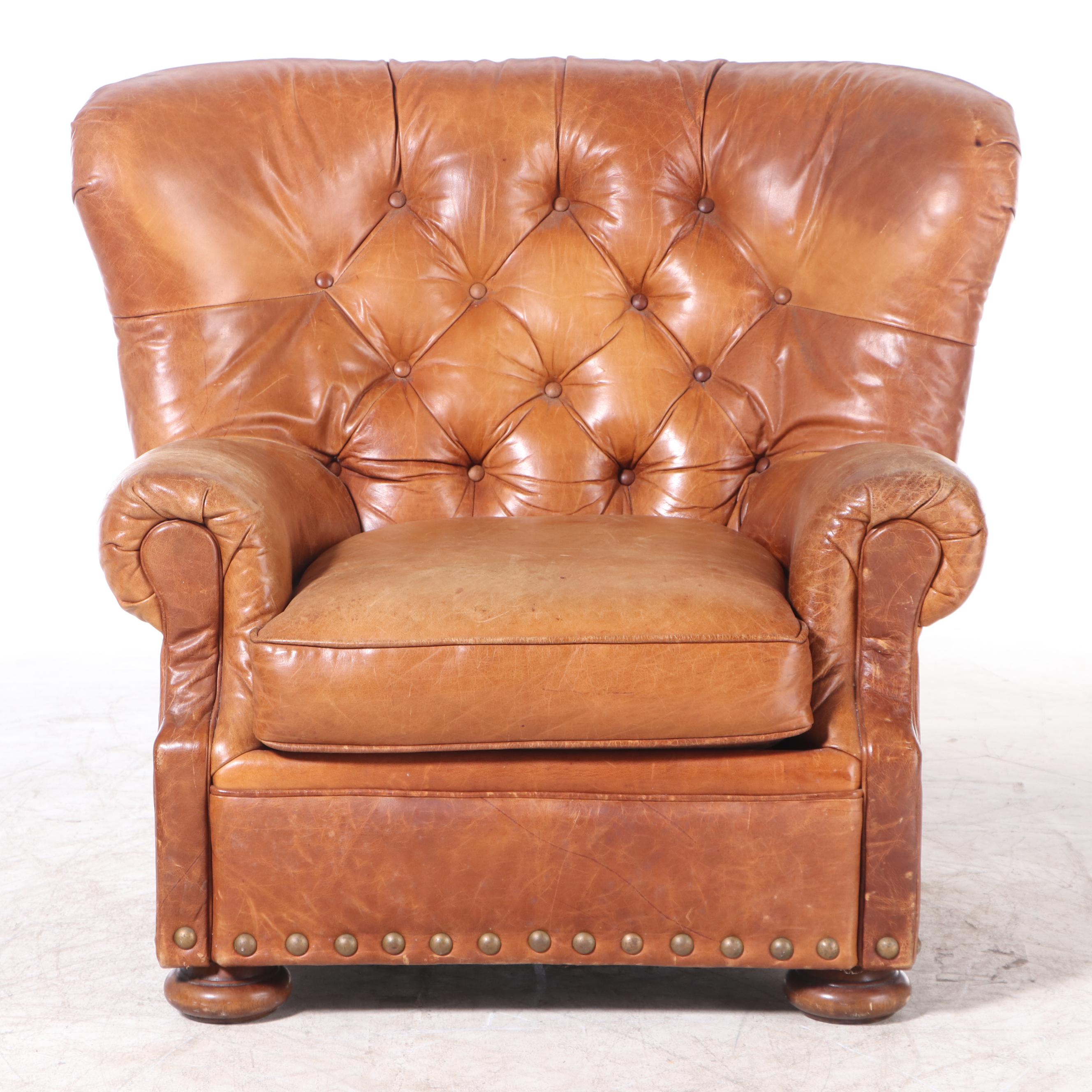 Sealy Furniture "Homelife" Tufted Leather Armchair with Ottoman