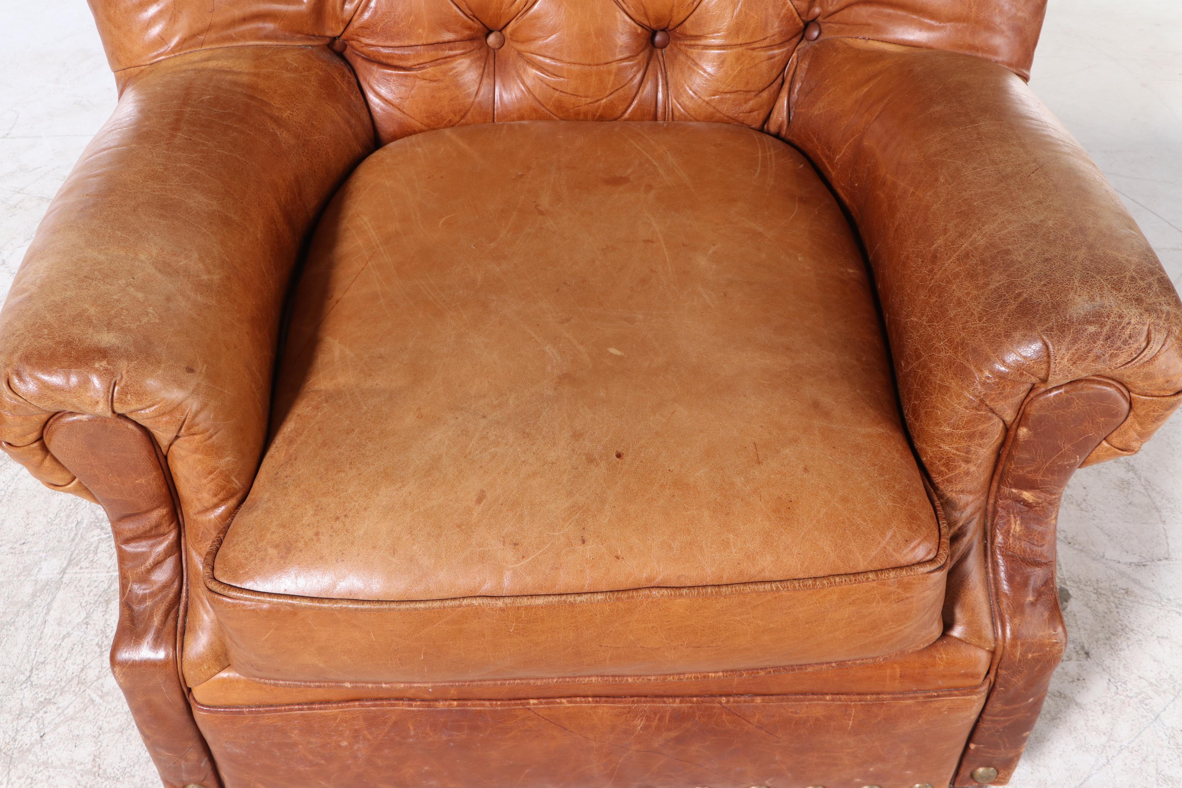 Sealy Furniture "Homelife" Tufted Leather Armchair with Ottoman