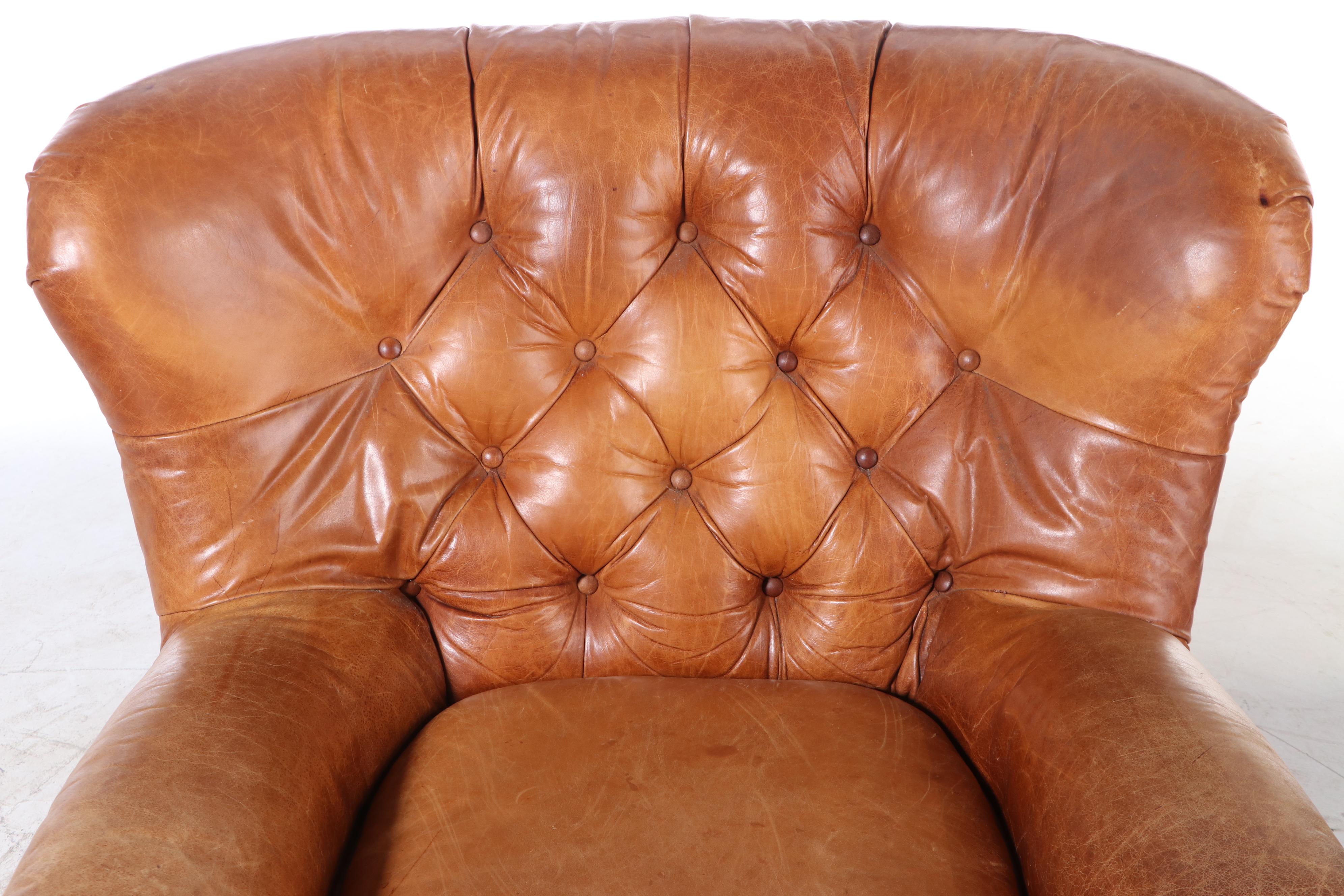 Sealy Furniture "Homelife" Tufted Leather Armchair with Ottoman