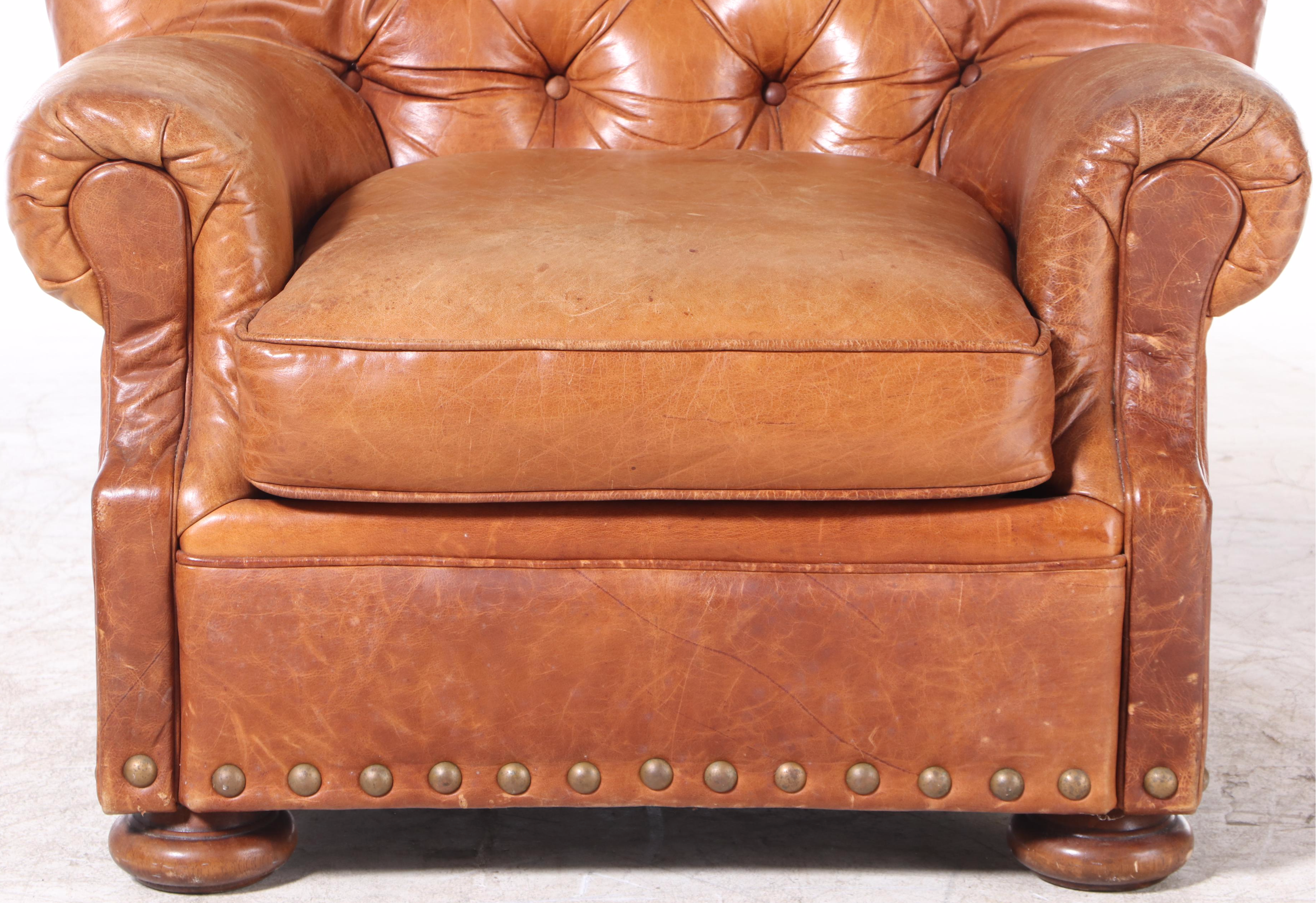 Sealy Furniture "Homelife" Tufted Leather Armchair with Ottoman