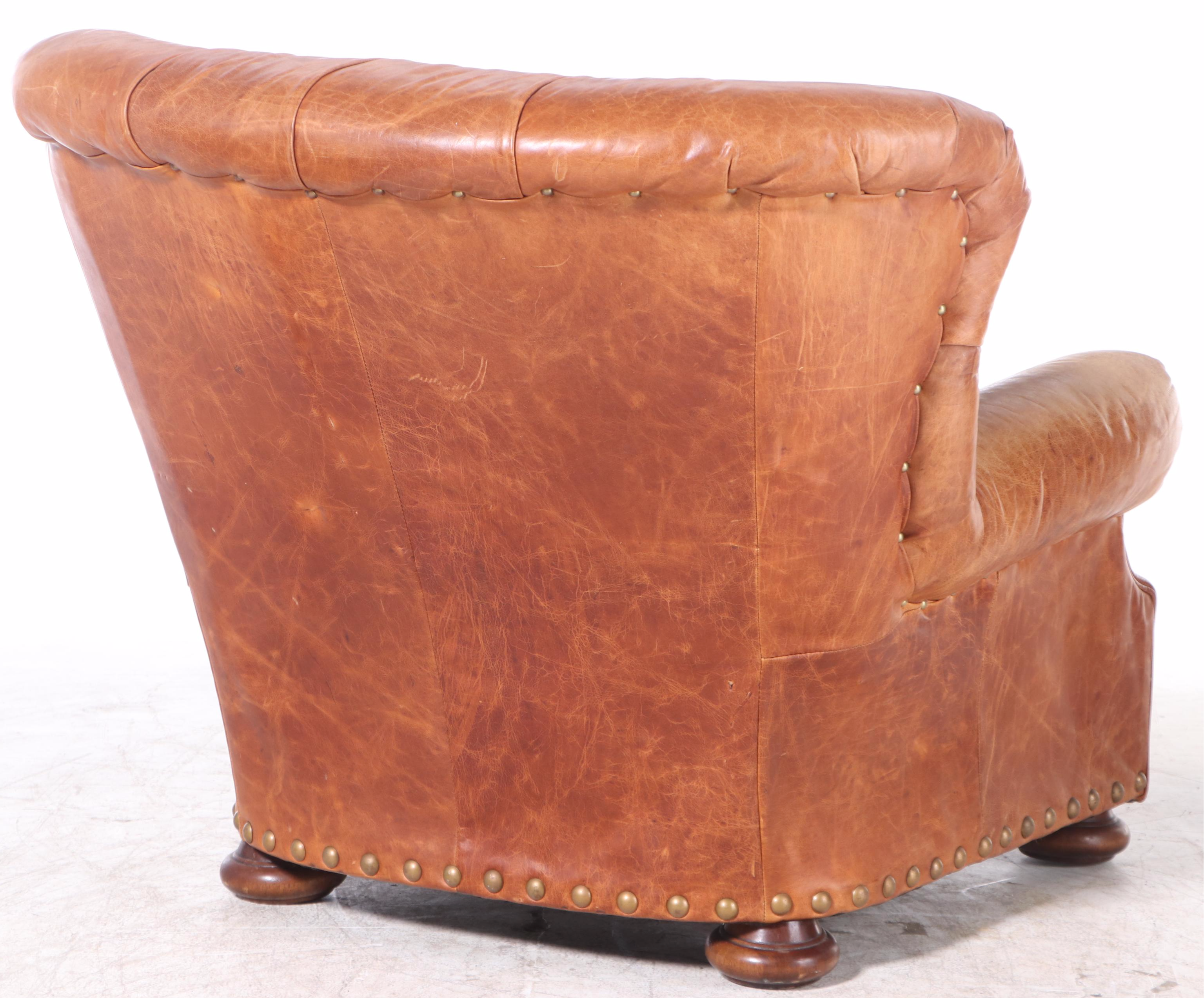 Sealy Furniture "Homelife" Tufted Leather Armchair with Ottoman
