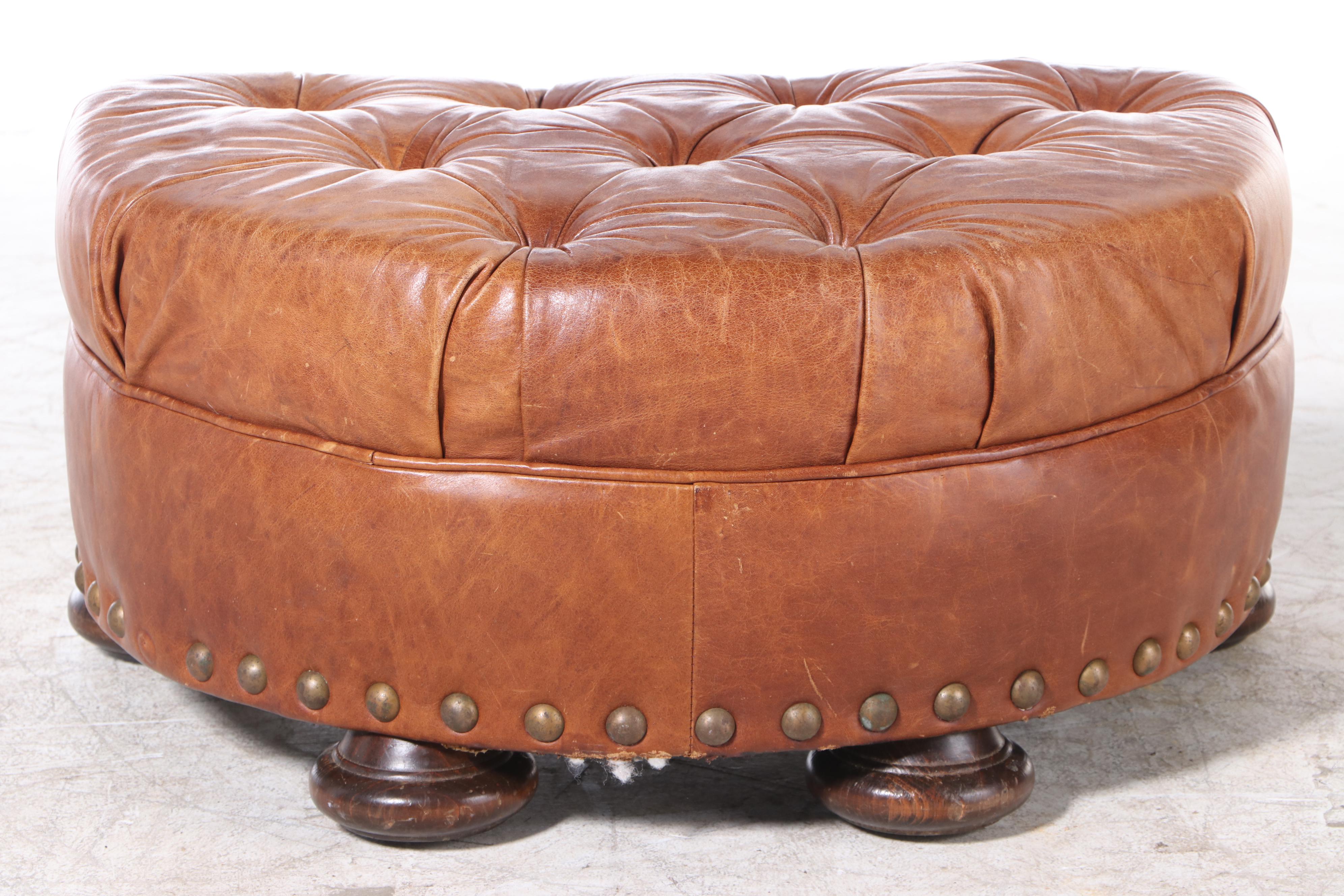 Sealy Furniture "Homelife" Tufted Leather Armchair with Ottoman