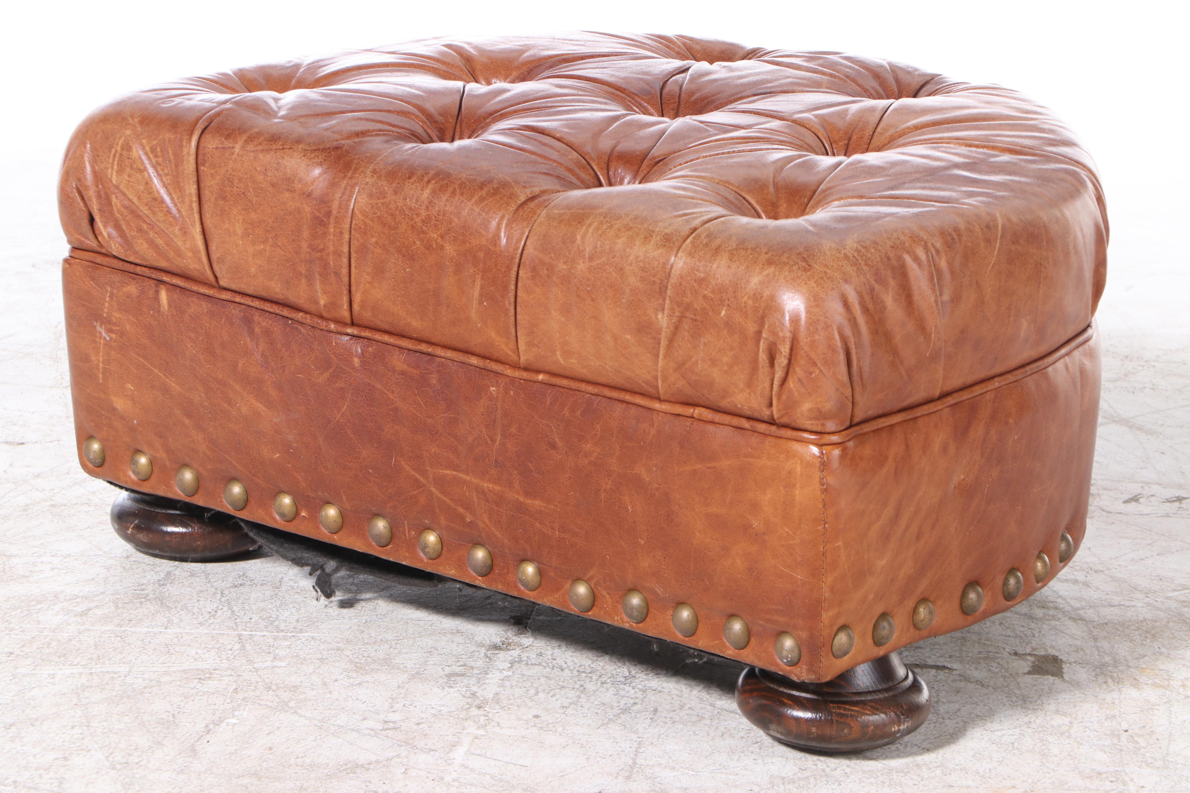 Sealy Furniture "Homelife" Tufted Leather Armchair with Ottoman