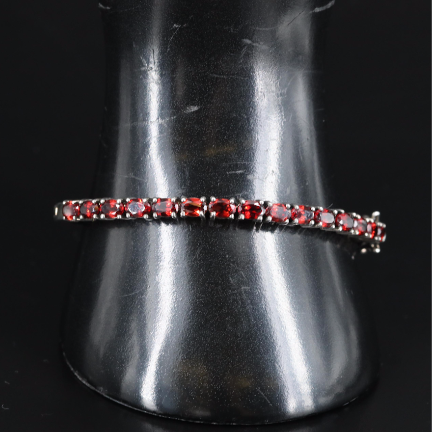 Sterling Garnet Hinged Bangle