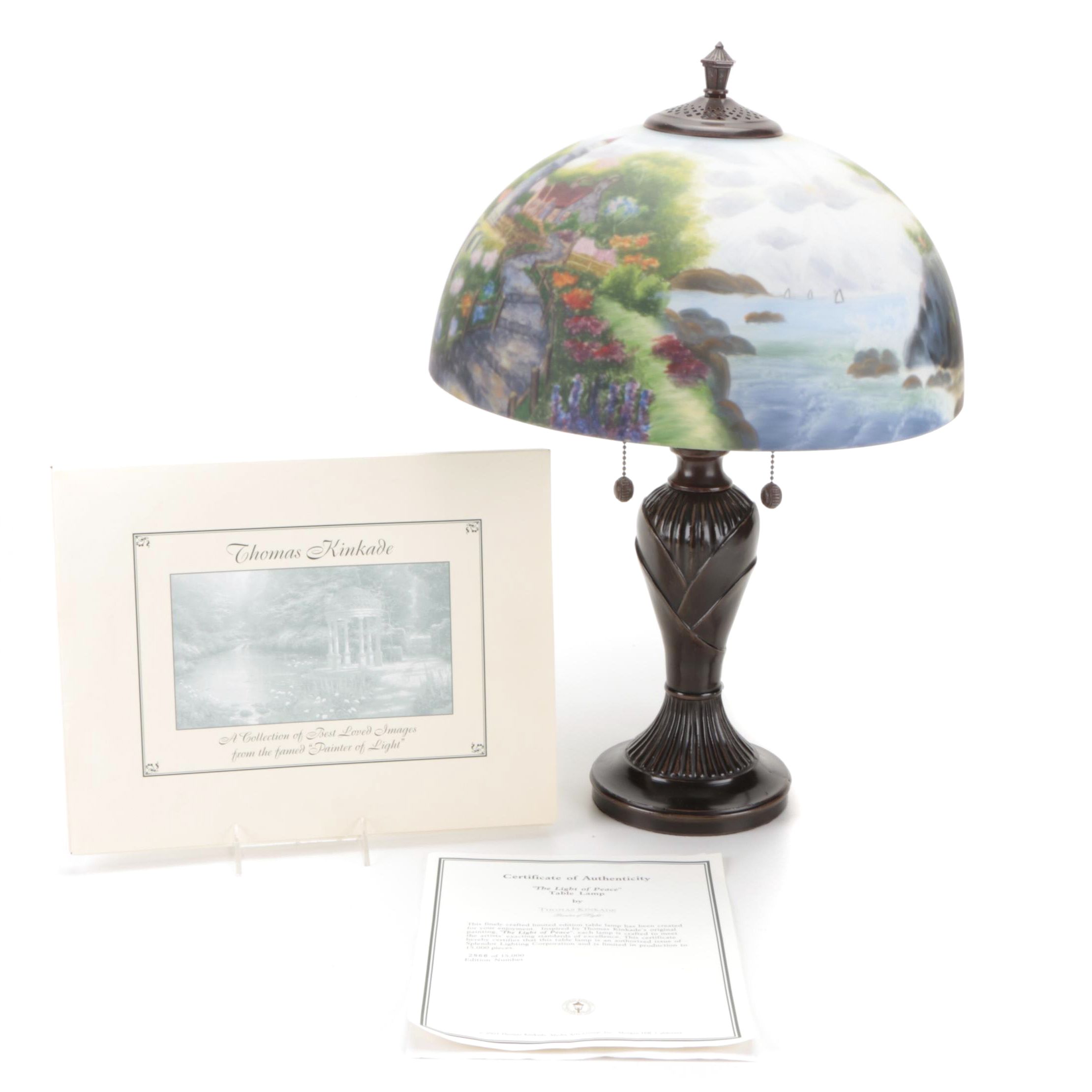 Thomas Kinkade "Light of Peace" Limited Edition Table Lamp with Offset Lithos