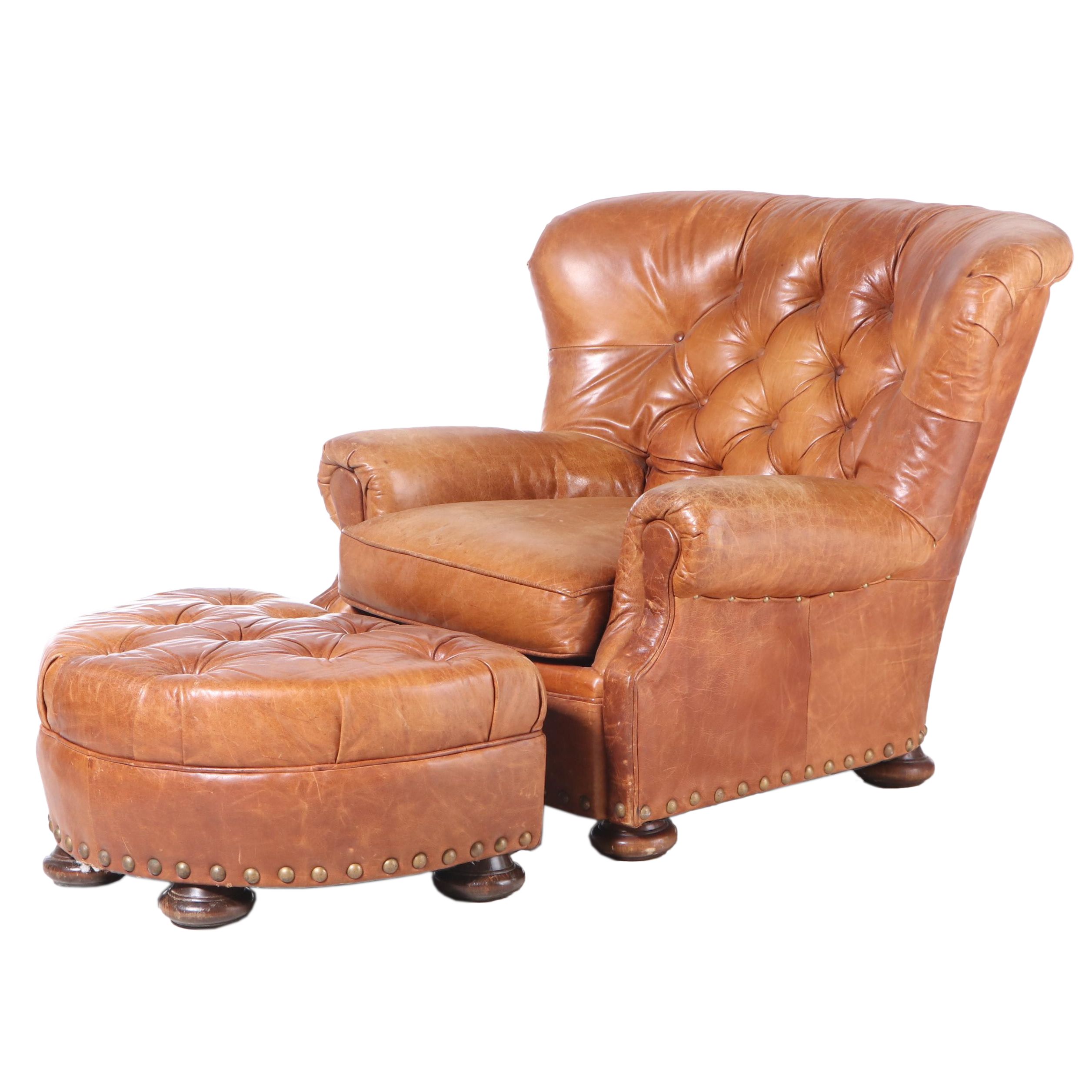 Sealy Furniture "Homelife" Tufted Leather Armchair with Ottoman