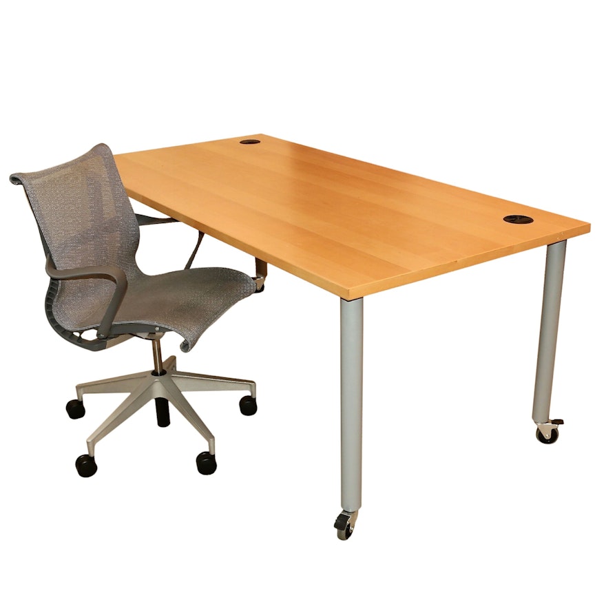 Design Within Reach Wood and Metal Work Table and Herman Miller "Setu" Chair