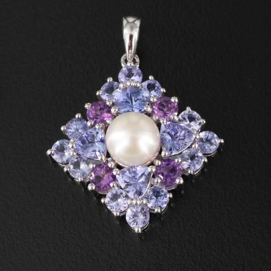 Sterling Silver Pearl, Amethyst and Tanzanite Pendant