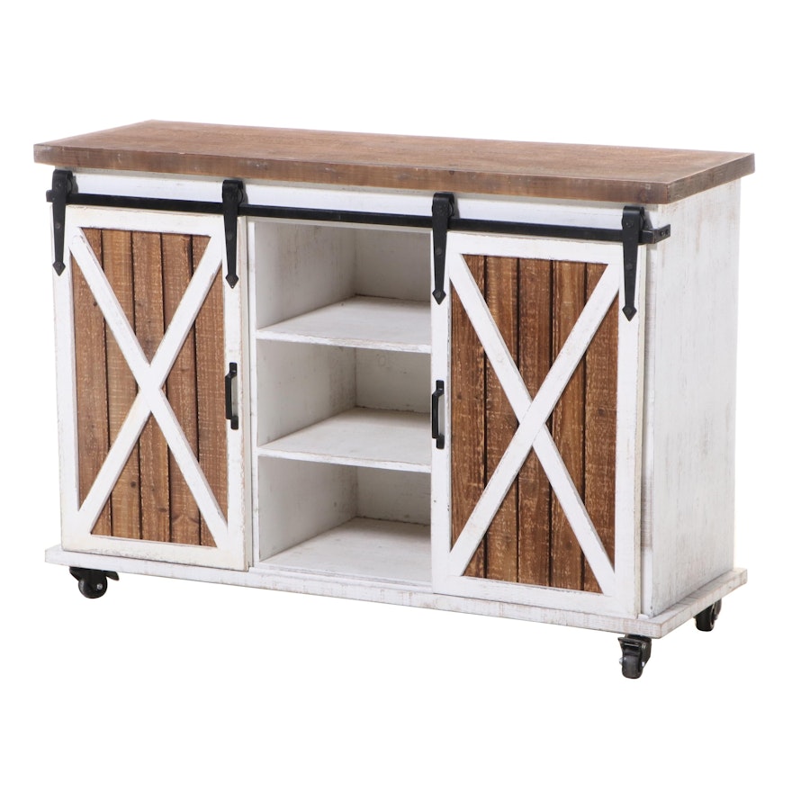 Farmhouse Style Parcel-Painted Console with Sliding Doors