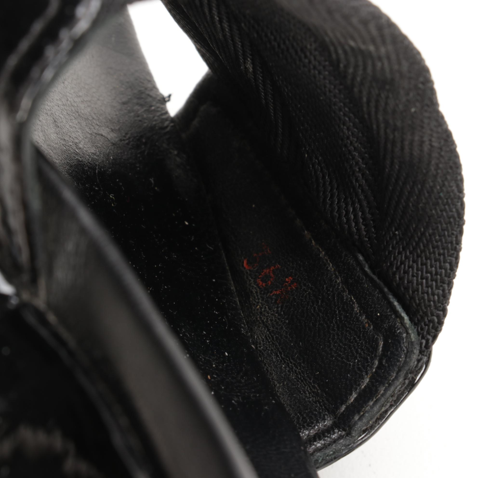 Prada Black Nylon and Patent Leather Wedge Slides