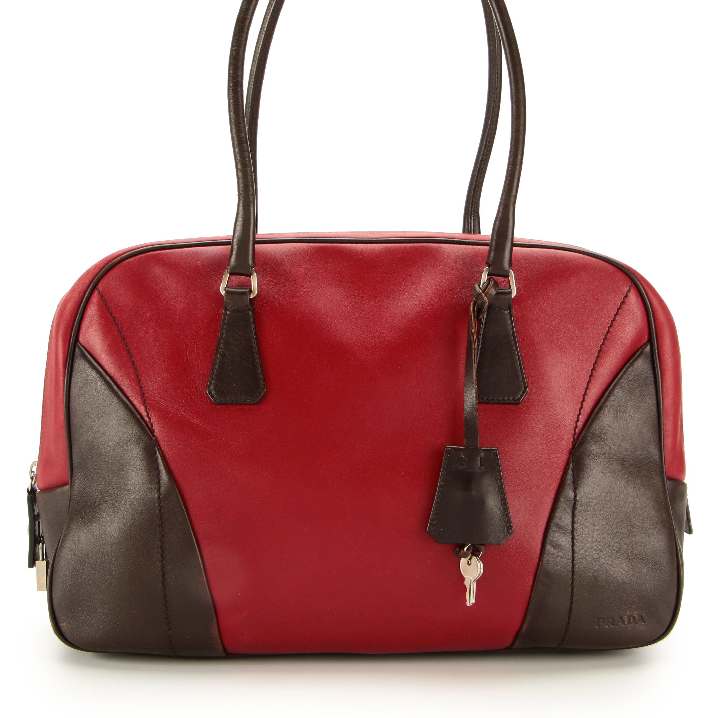 Prada Handbag in Two-Tone Leather with Padlock