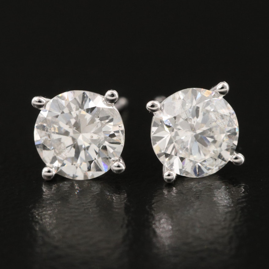 18K 1.61 CTW Diamond Stud Earrings with GIA eReports
