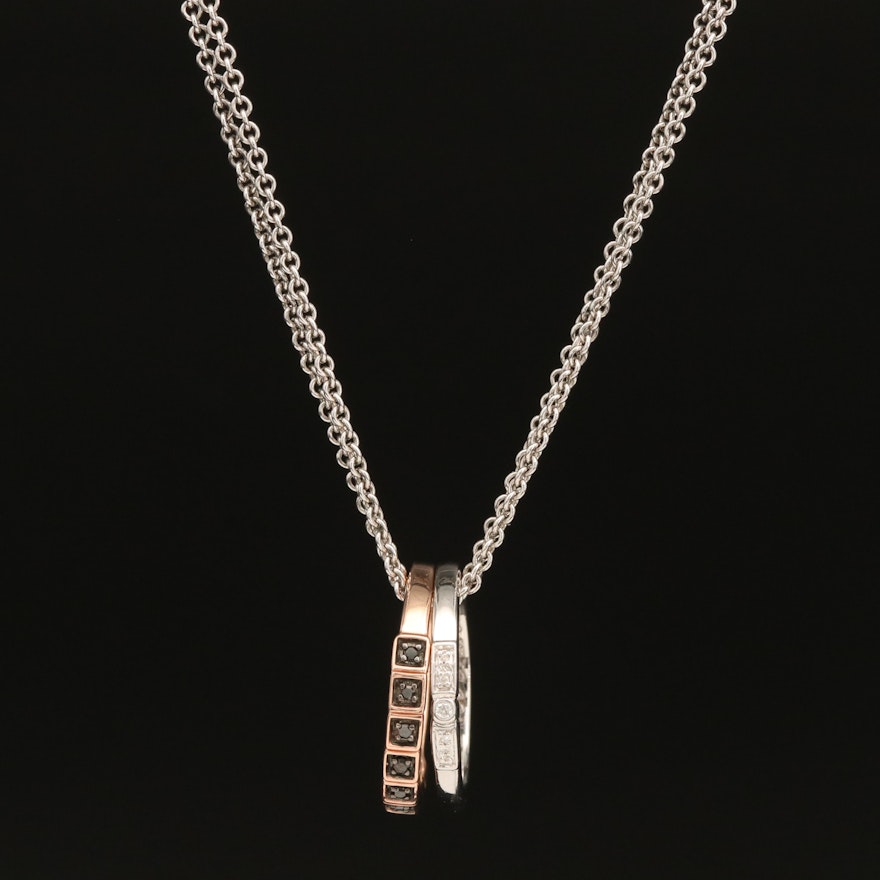 Sterling Diamond Ring Pendant Necklaces Including 10K Rose Gold