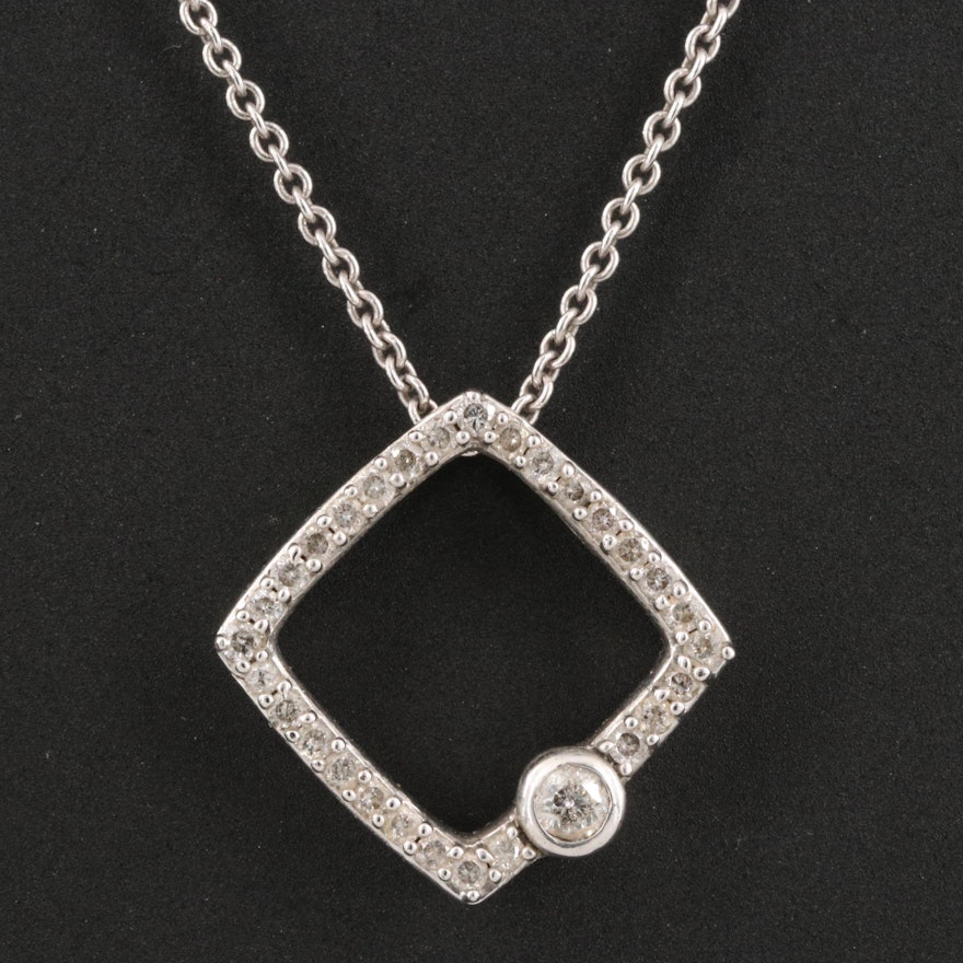 Sterling Silver Diamond Geometric Pendant Necklace