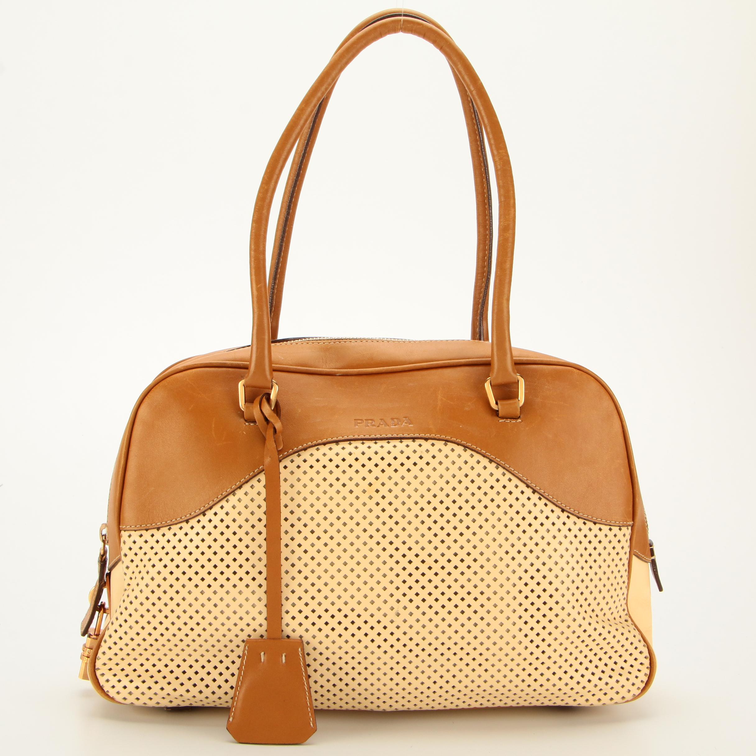 Prada Perforated Bicolor Leather Handbag