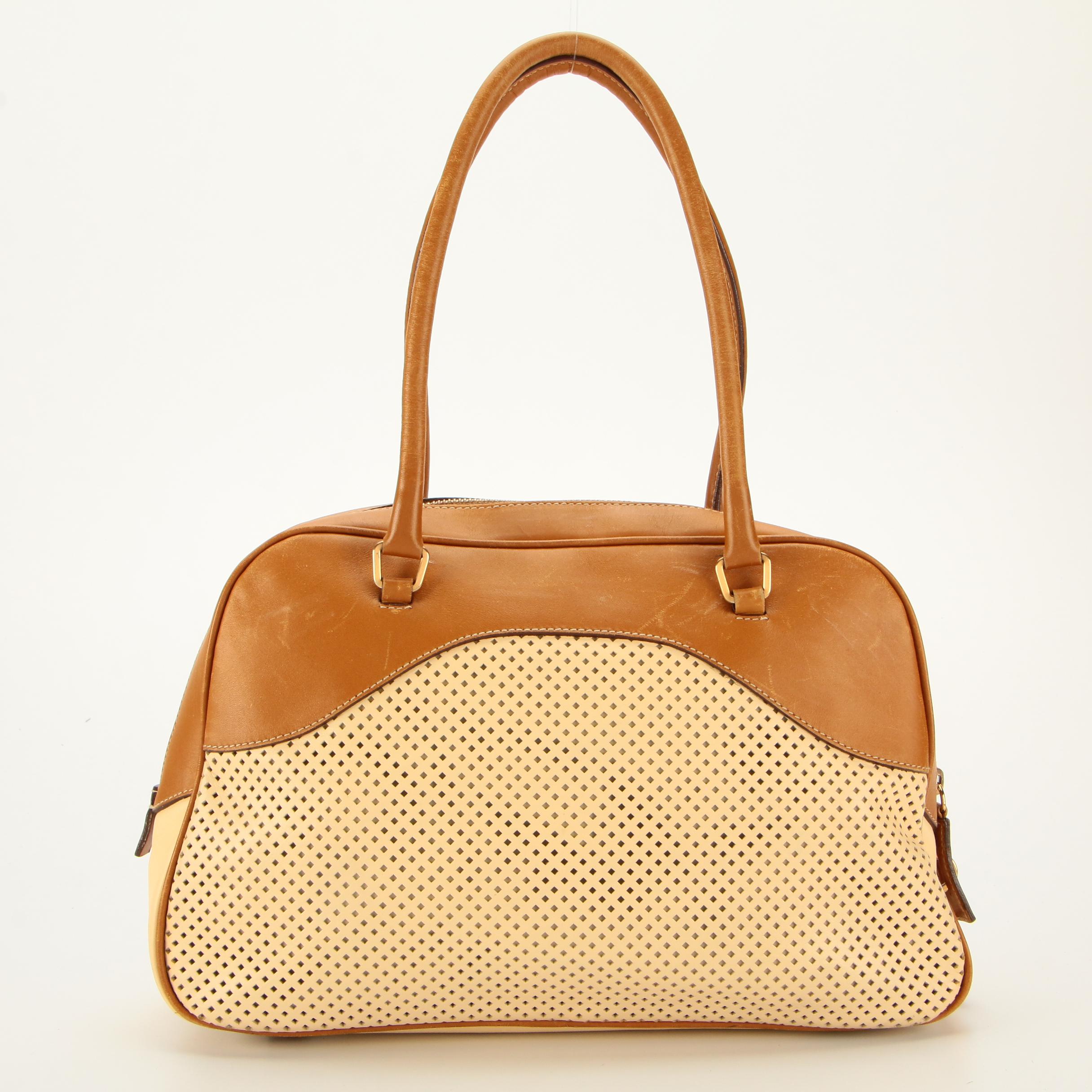 Prada Perforated Bicolor Leather Handbag