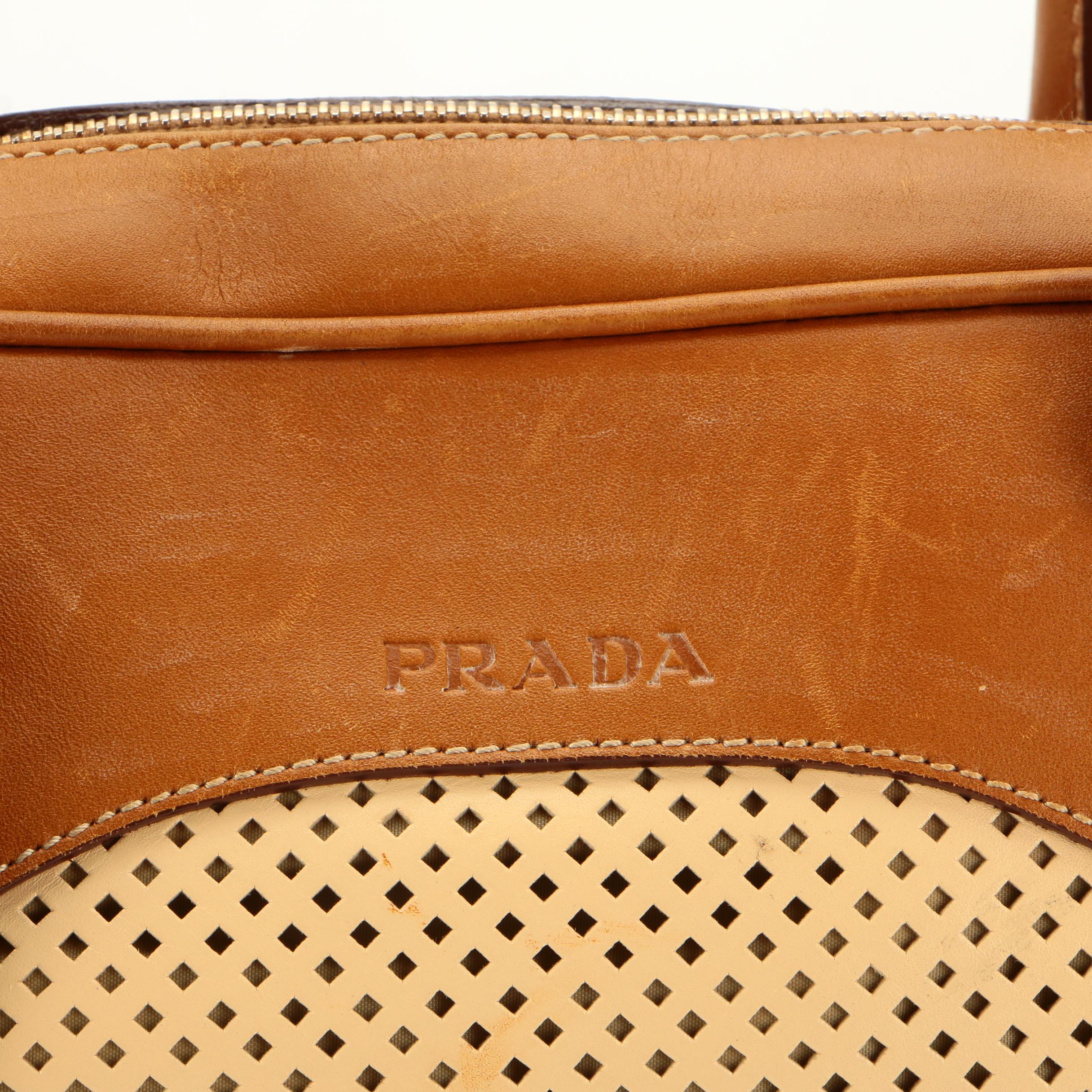 Prada Perforated Bicolor Leather Handbag