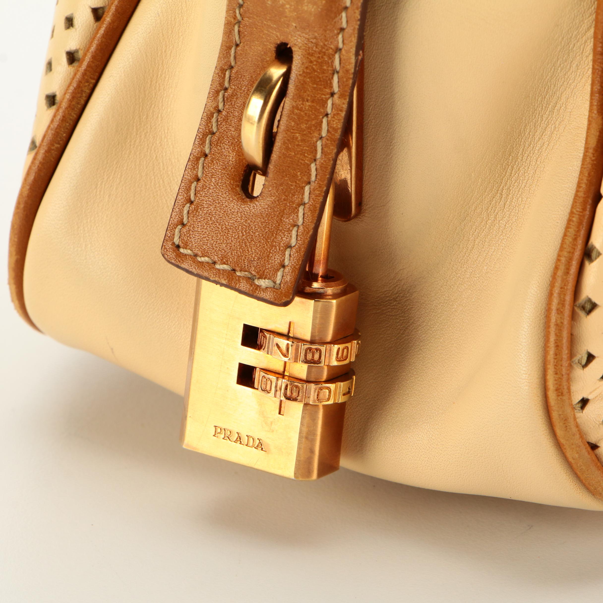 Prada Perforated Bicolor Leather Handbag