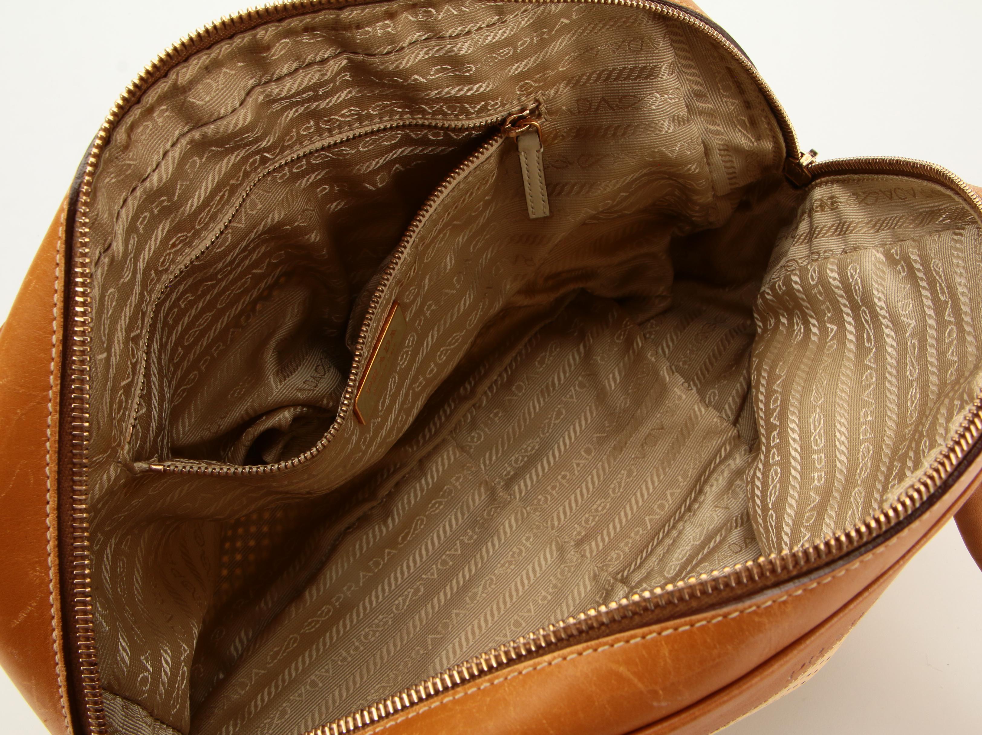 Prada Perforated Bicolor Leather Handbag