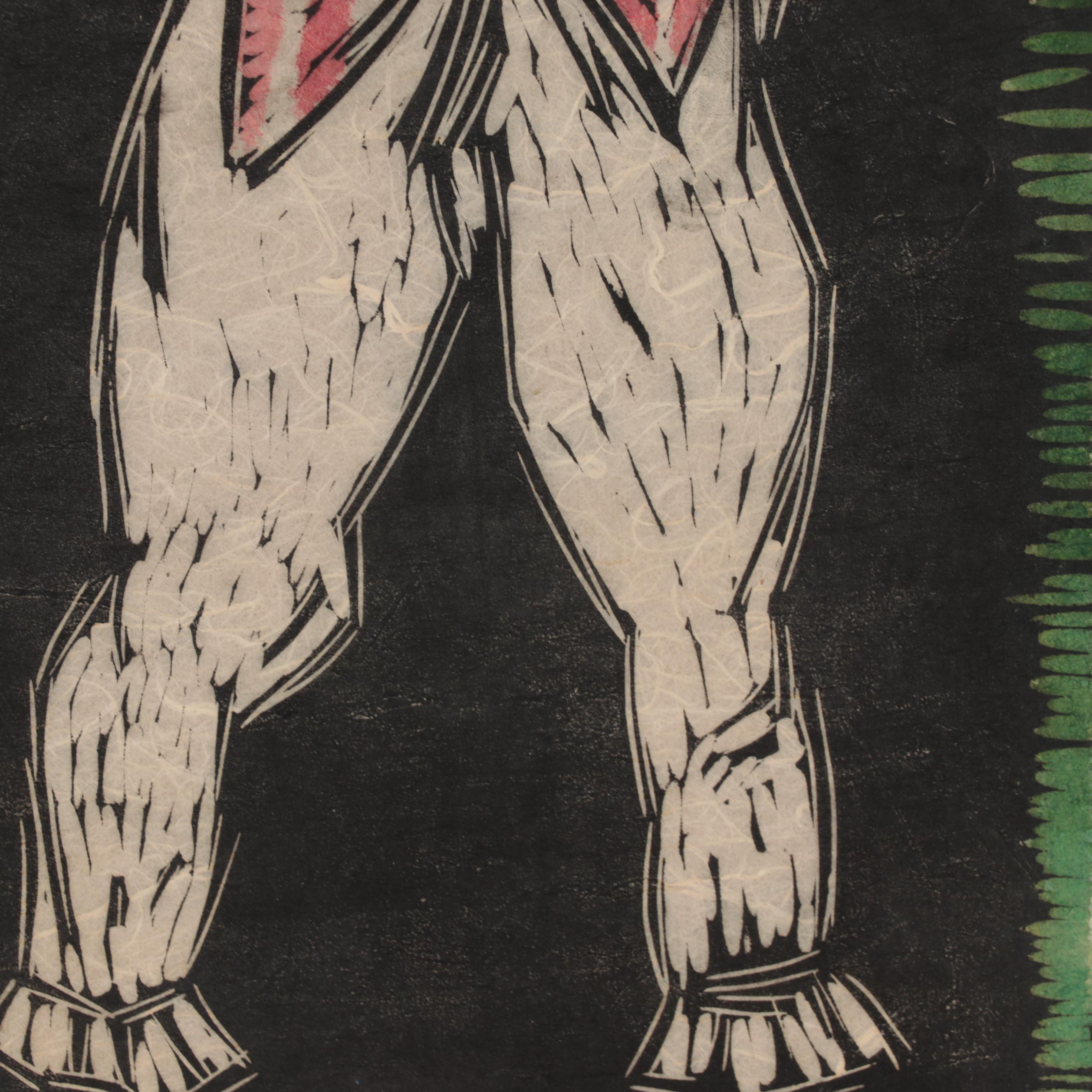 Henry Kallem Mixed Media Still Life Drawing and Woodcut "Clown," 1951