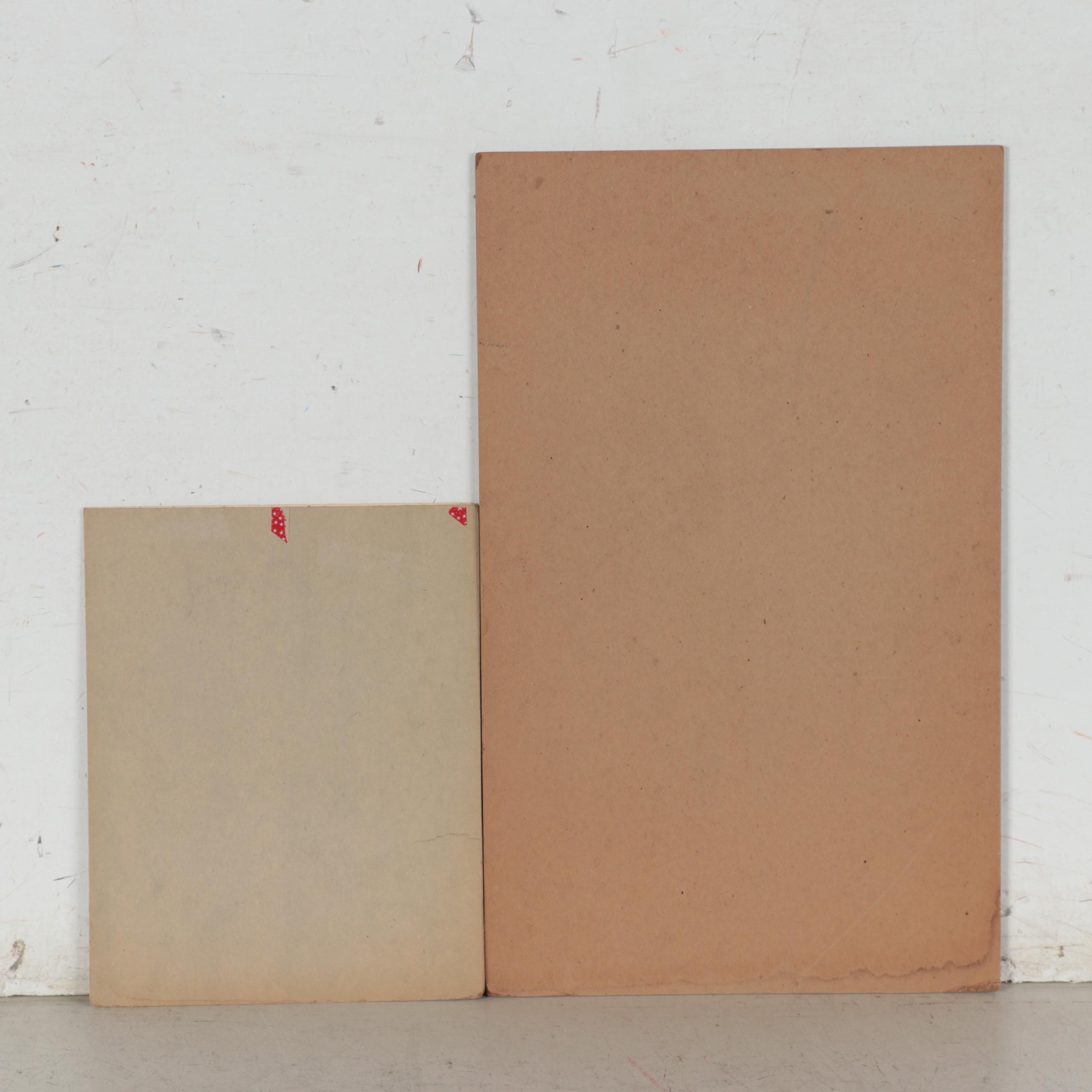 Henry Kallem Mixed Media Still Life Drawing and Woodcut "Clown," 1951