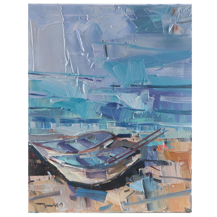 Jose Trujillo Oil Painting "Two Rowboats," 2021