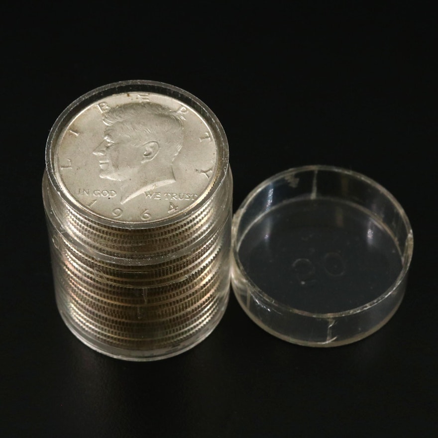 Coin Tube of 1964 Kennedy Silver Half Dollars