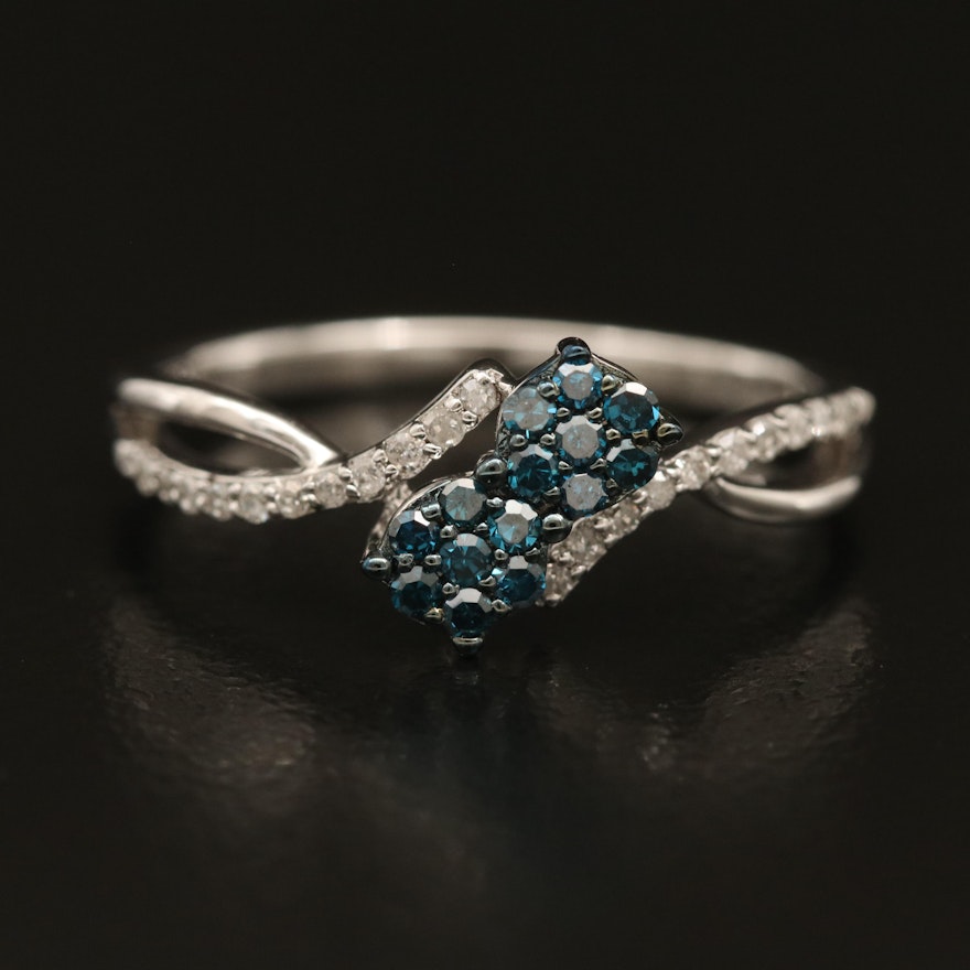 Sterling Diamond Cluster Bypass Ring
