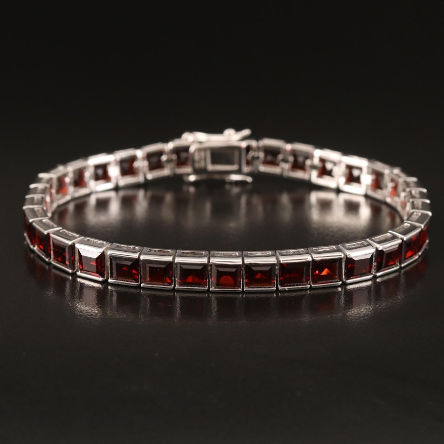 Sterling Garnet Line Bracelet