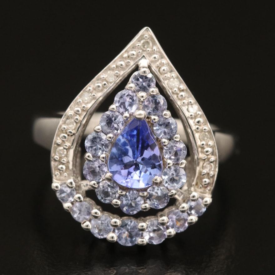 Sterling Tanzanite and Diamond Drop Ring