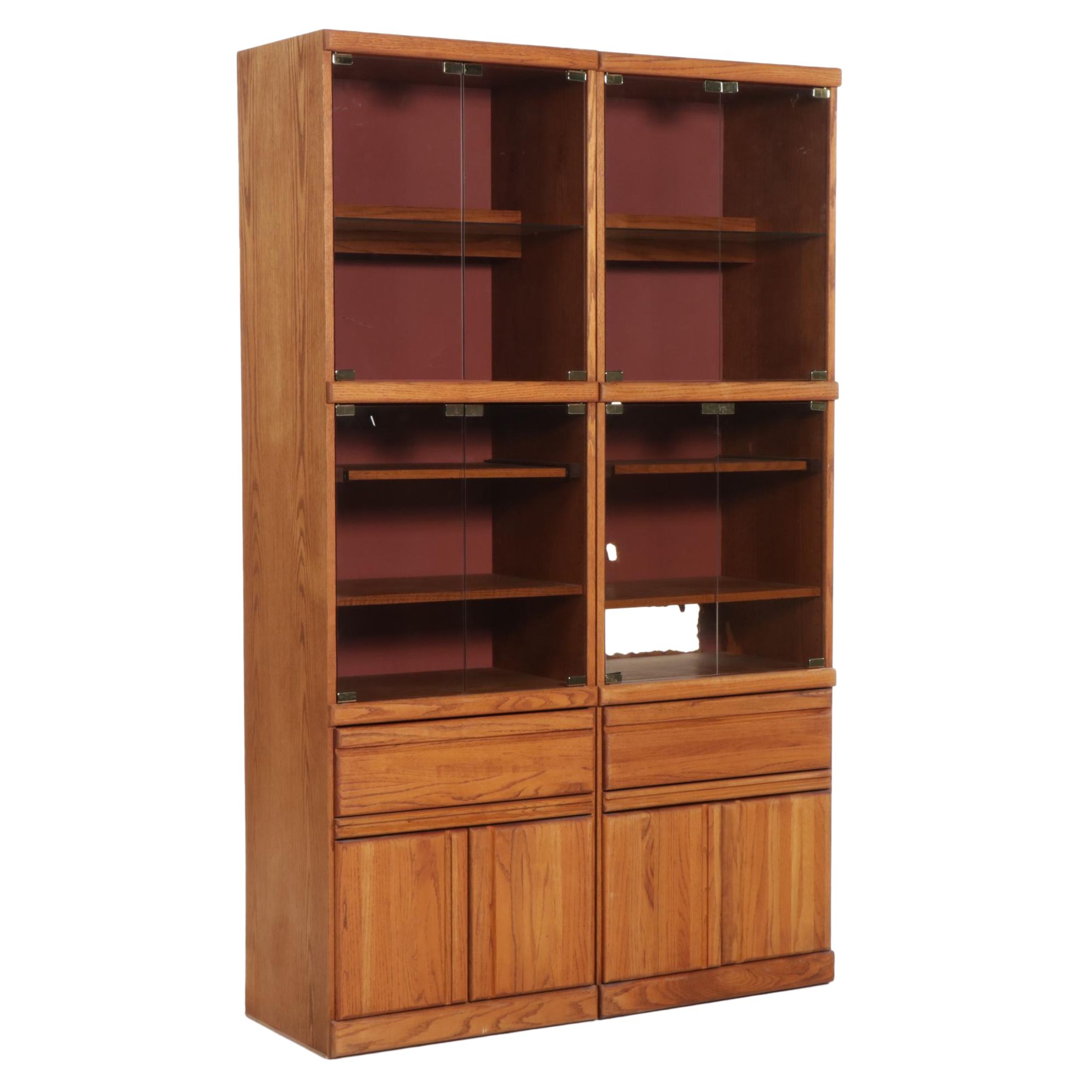 Pair of Wambold Oak Entertainment Center Cabinets, Late 20th Century