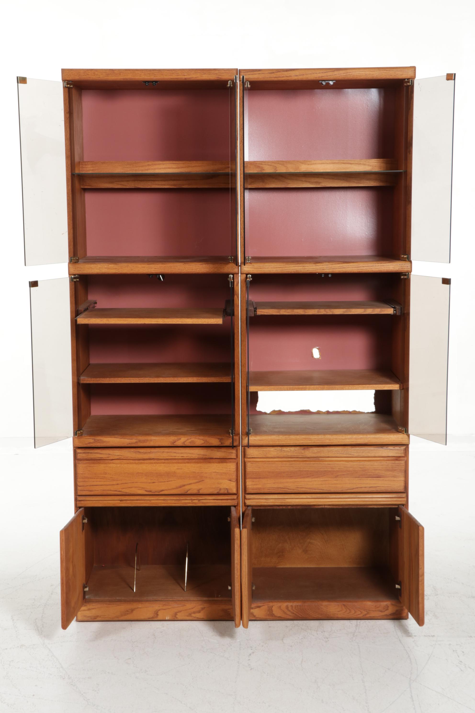 Pair of Wambold Oak Entertainment Center Cabinets, Late 20th Century