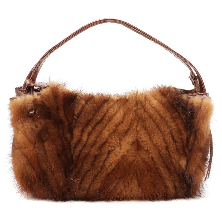 Paolo Masi Genuine Leather and Mink Fur Handbag