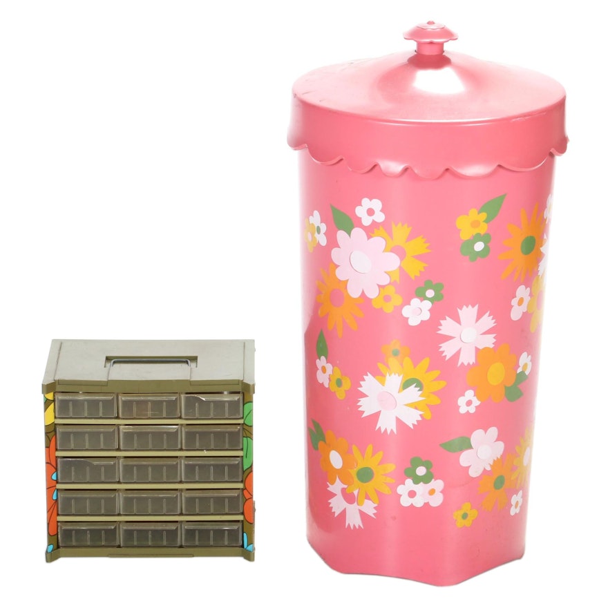 Wolff Products Co. Floral Motif Wastebasket with Metal Organizer Drawer