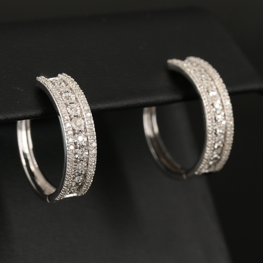 Sterling Diamond Hoop Triple Row Earrings