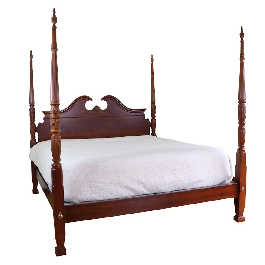 American Drew Cherry-Stained King Size Four Poster Bed Frame, Late 20th Century