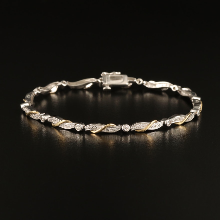 Sterling Silver Diamond Link Bracelet with 10K Accents