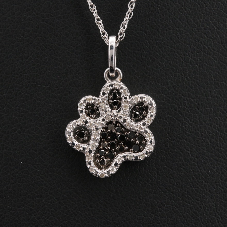 Sterling Silver Diamond Paw Print Necklace