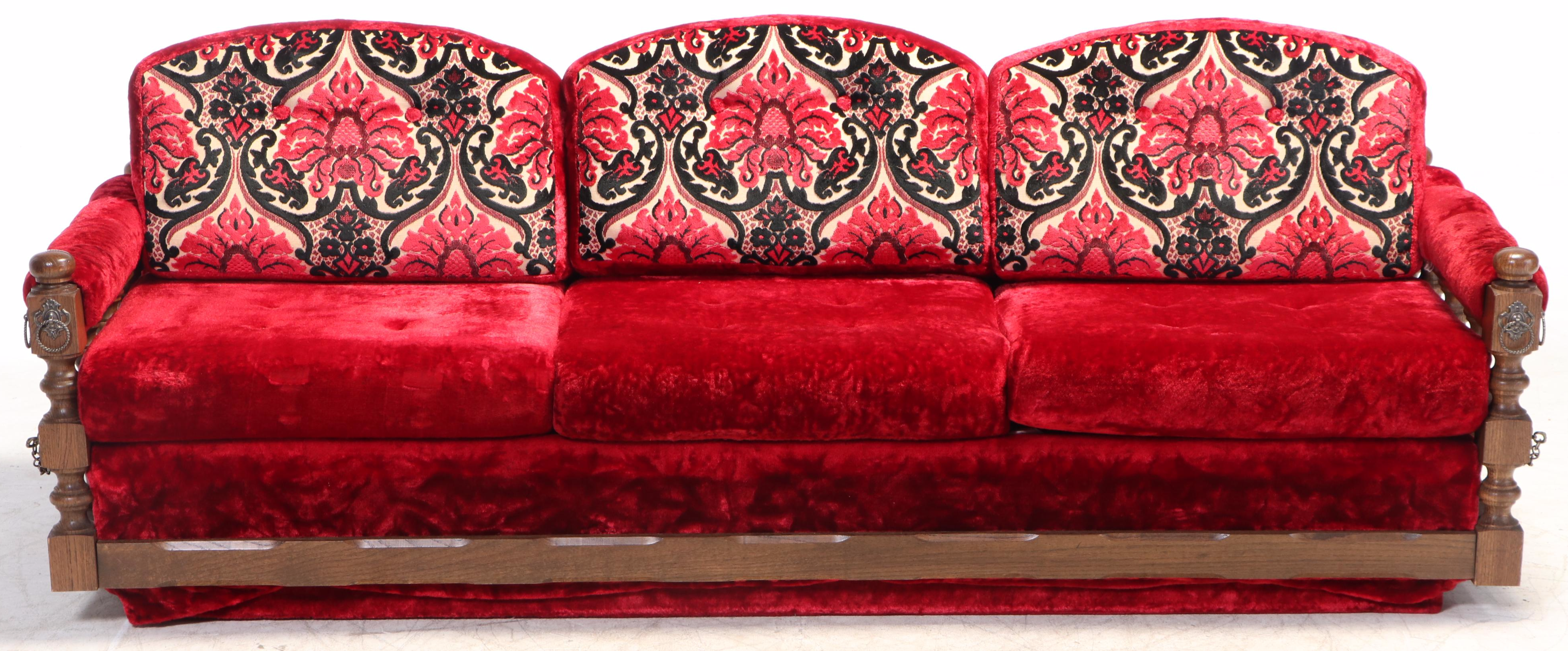 The Artistic Furniture Mfg. Co. Custom-Upholstered and Chain-Draped Oak Sofa