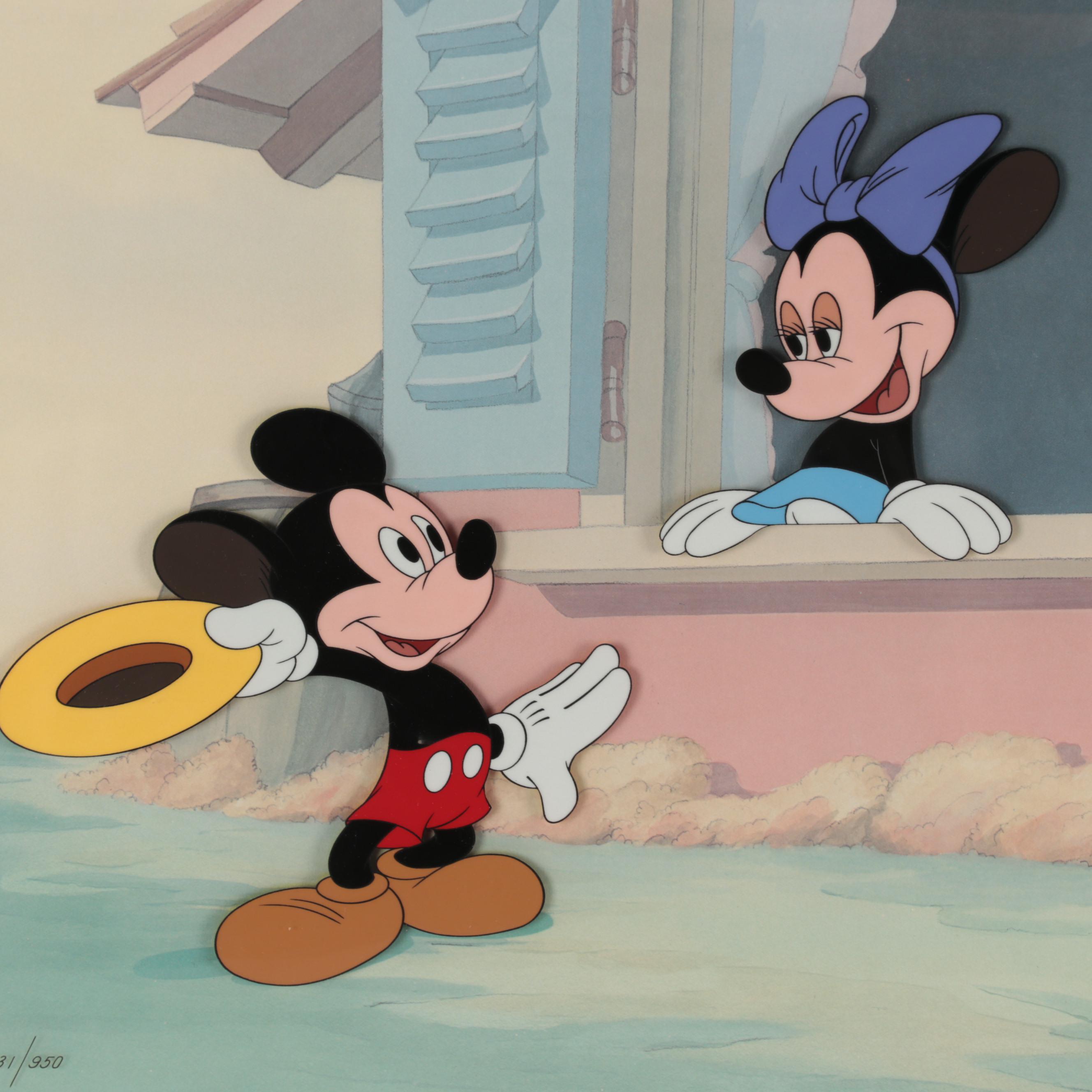 Walt Disney Hand-Painted Animation Cel of Mickey and Minnie, Mid-20th Century