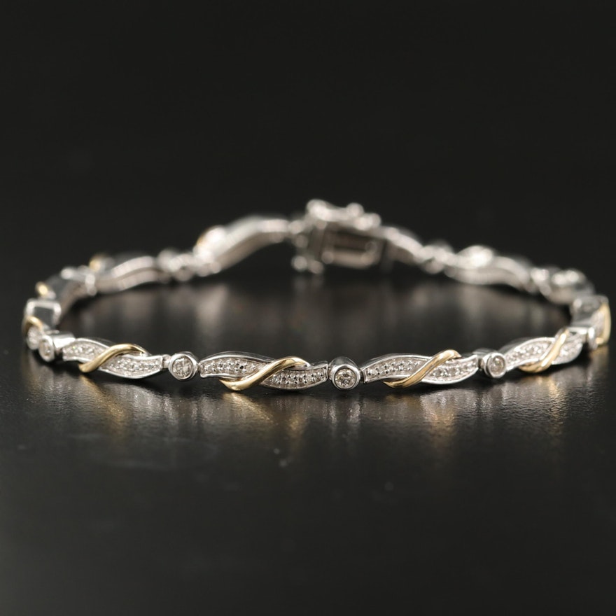 Sterling Silver Diamond Bracelet with 10K Accents