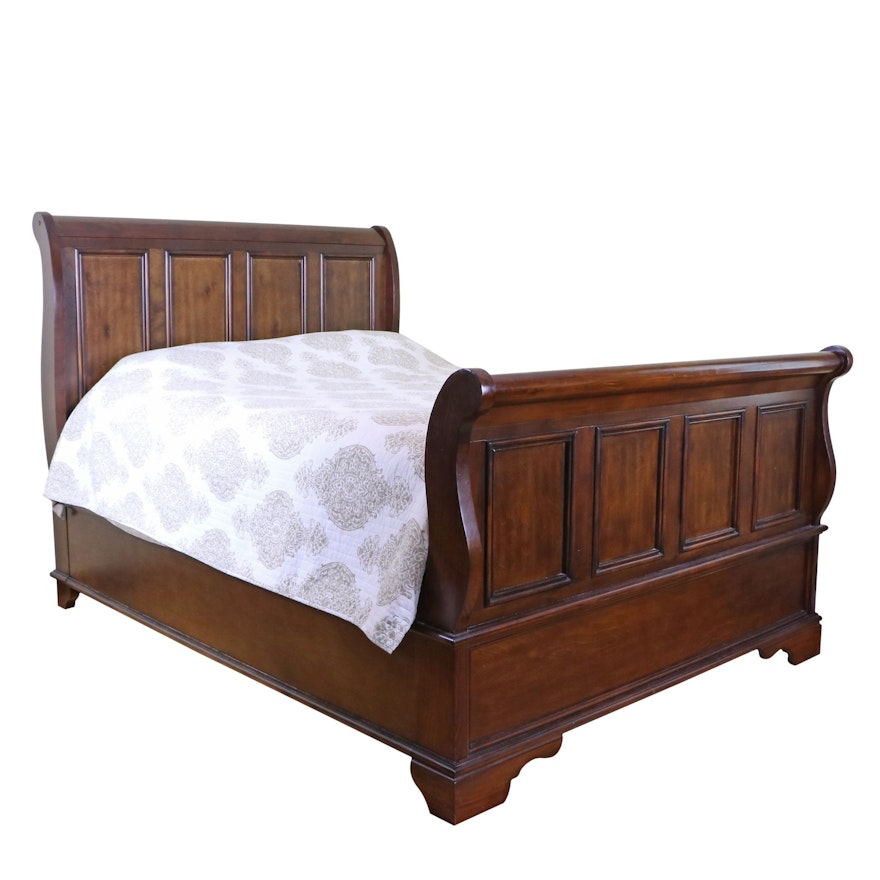 Furniture Fair Walnut-Stained Queen Size Sleigh Bed Frame, 21st Century