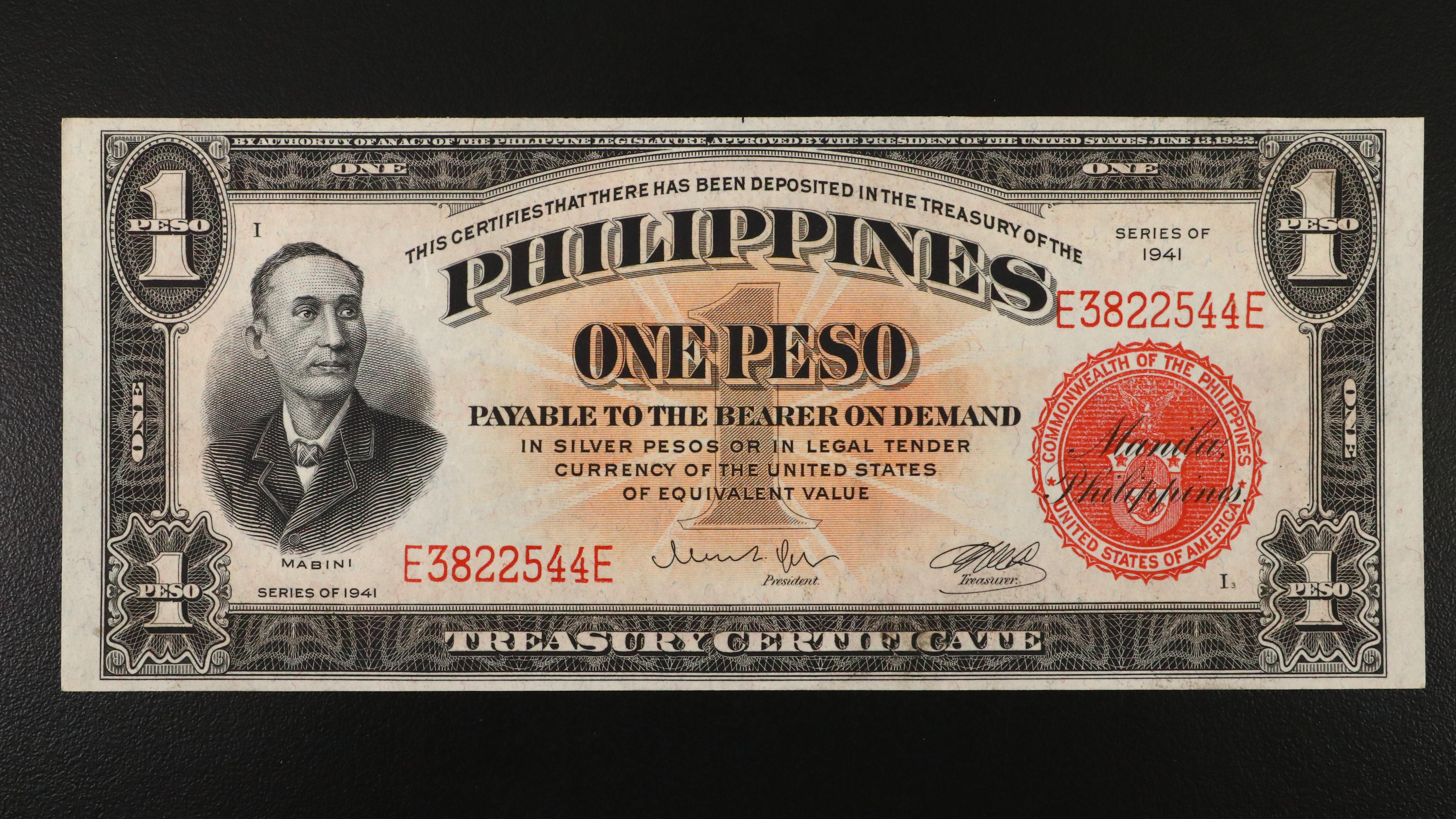Series 1941 Philippines 1 Peso Note