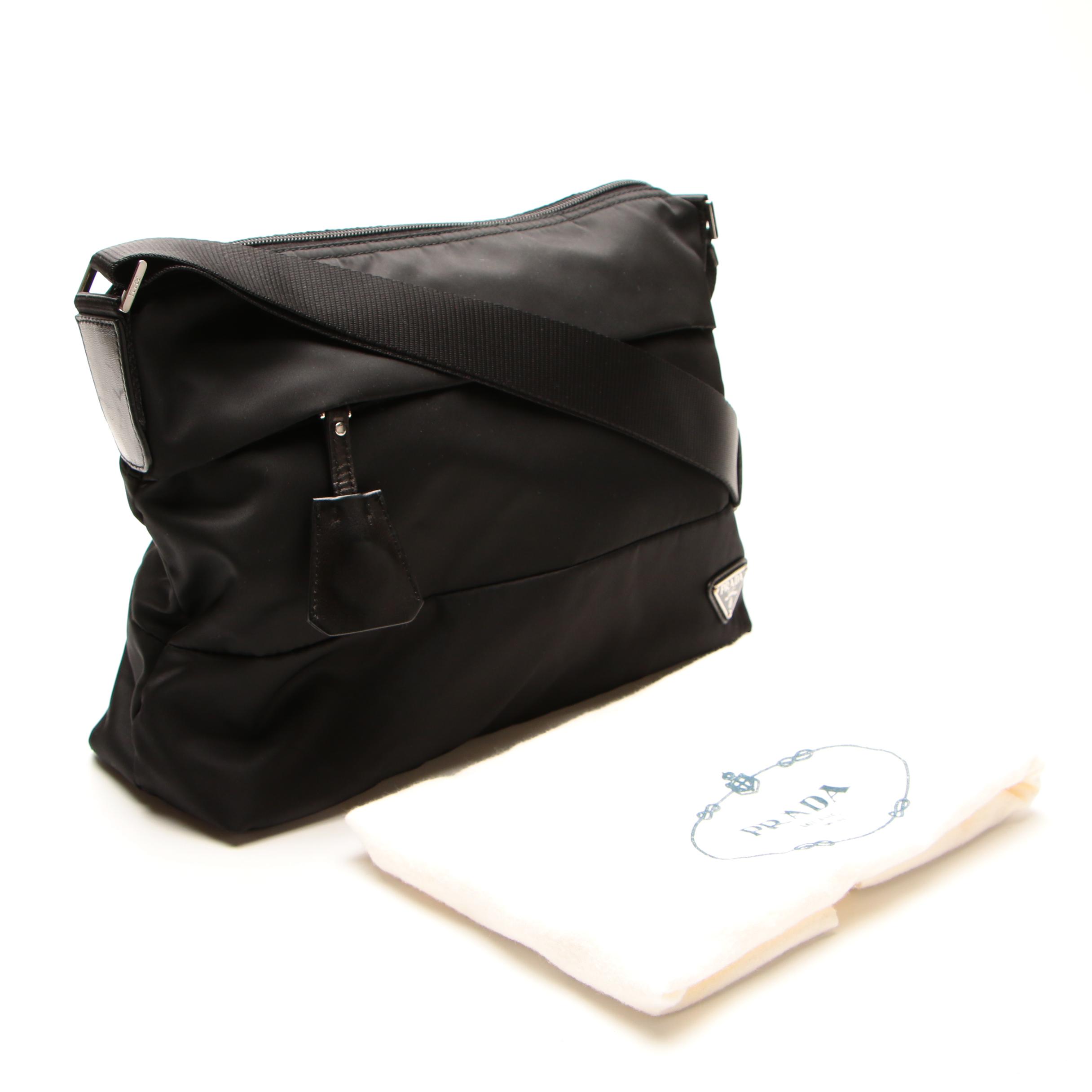 Prada Shoulder Bag in Black Tessuto Nylon with Leather Trim